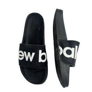 New Balance Logo Slides Sandals Black Comfort Pool Gym Shower Mens Approx 12